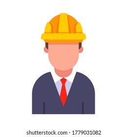 professional architect in a yellow hard hat on a white background. flat vector illustration.