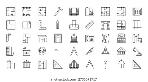 Professional architectural symbols collection featuring floor plans technical drawing tools and classic pillars