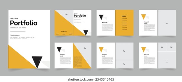 Design de modelo de portfólio de arquitetura profissional com portfólio interior de layout criativo ou portfólio de projetos