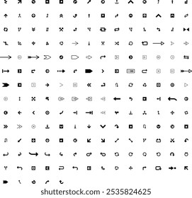 Professional Arrow Set featuring 140+ versatile directional symbols in vector format. This modern Arrow Set collection includes essential navigation elements, direction indicators, and control symbols