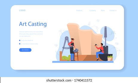 Professionelle Kunst Casting Web-Banner oder Landing-Seite. Bildhauer erstellen Skulptur des Holztons. Kreativer Künstler. Kunst und Hobby. Einzelne Vektorgrafik im flachen Stil