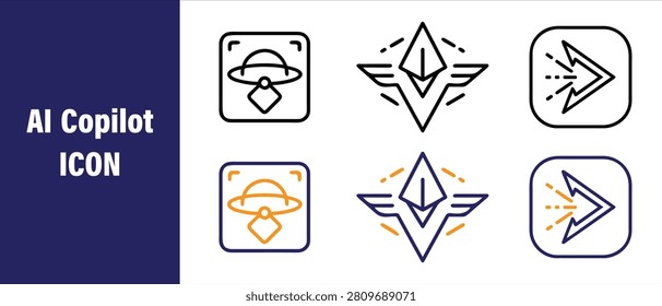 Professional artificial intelligence copilot and assistant icons collection for modern technology vector and illustration