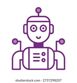 Professional artificial intelligence and machine learning line icons illustrating neural networks, data processing, automation, and intelligent systems. Clean royal purple monochrome vector icons with editable paths, ideal for technology, business, and corporate design projects.