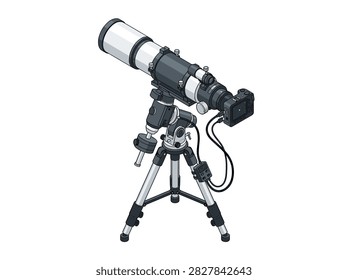Professional Astrophotography Setup with Telescope and Camera on Equatorial Mount