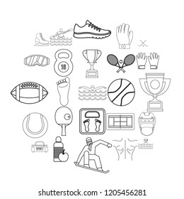 Professional athlete icons set. Outline set of 25 professional athlete vector icons for web isolated on white background