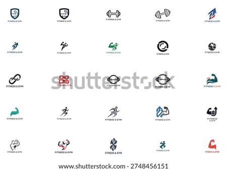 Professional athletic brand marks featuring muscular arms and powerlifting silhouettes for gym