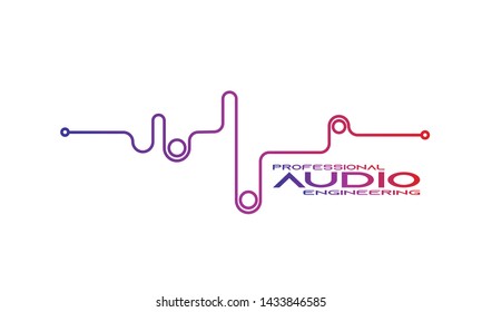 Professional Audio Engineering Emblem Banner, Dance DJ Party Logo, Sound System Design Badge. Clean white background with Purple and red gradient design shape logo.