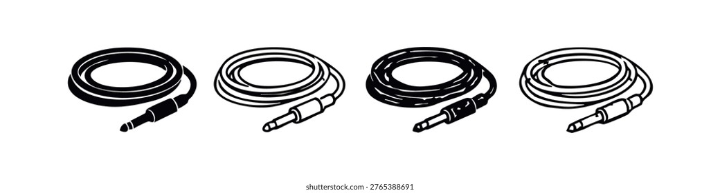 Professional Audio Jack Cable Plug Vector Icons Set