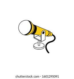 Professional audio microphone. Vector line, 3d stroke isometric, color web icon, new flat style. Creative illustration design, abstract idea for infographics.