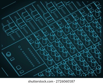 Mezclador de audio de Profesional de primer plano estilizado Ilustración vectorial de plano isométrico