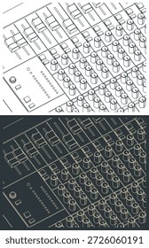 Professionelle Audio-Mixer Nahaufnahme stilisierte isometrische Zeichnungen, Vektorgrafiken
