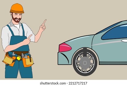 Professional auto mechanic cartoon character creation. Expert service worker. Build your personal design. illustration