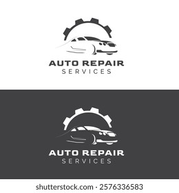 Professional auto repairing services logo illustration featuring sleek tools and gear elements