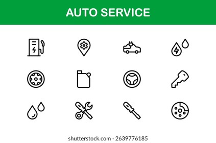 Professional Auto Service Icon Set with Vector Illustrations for Garage, Repair, Maintenance, and Car Care