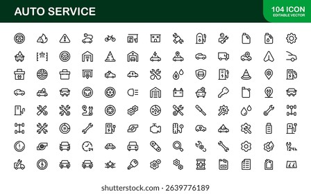 Professional Auto Service Icon Set with Vector Illustrations for Garage, Repair, Maintenance, and Car Care