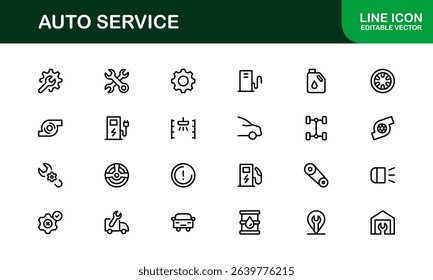 Professional Auto Service Icon Set with Vector Illustrations for Garage, Repair, Maintenance, and Car Care
