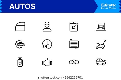 Conjunto de iconos de línea de automóviles de Profesional con diseño minimalista moderno y símbolos automotrices únicos para proyectos digitales y uso creativo de Premium