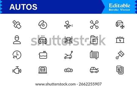 Professional Autos Line Icon Set with Modern Minimal Design and Unique Automotive Symbols for Premium Digital Projects and Creative Usage