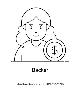 A professional avatar, backer icon in line vector 