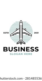 Professional aviation emblem featuring a top-view aircraft for travel agencies or logistical airlines.