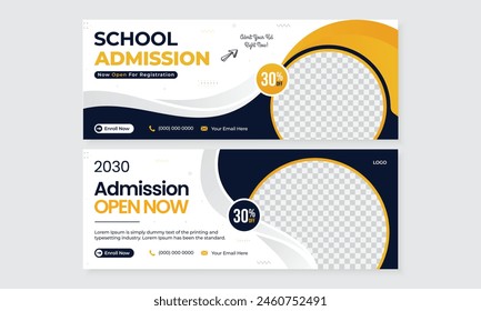 Professional back to school admission open social media facebook cover design, web banner template for education institute marketing ads promotion online media bundle set, new creative modern style