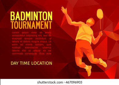 Professional badminton player, vector illustration with empty space for poster, banner, web