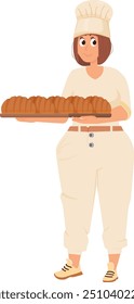 Professional bakery chef with tray full of bread