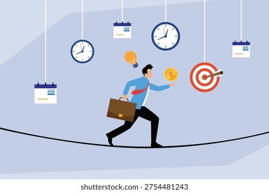 Professional Balancing Act: Managing Deadlines, Financial Goals, and Innovation 2d flat vector illustration