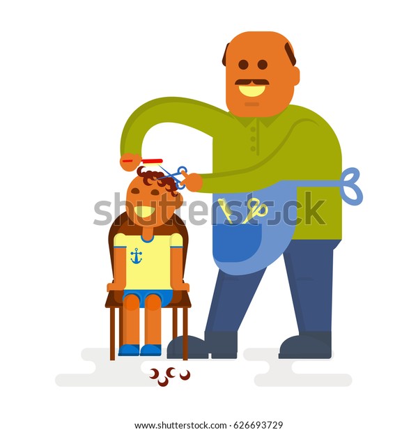 Professional Baldheaded Hairdresser Cutting Baby Boy Stock Vector