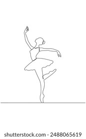 Professional ballet dancer continuous line drawing. Ballerina concept line art vector isolated on white background.