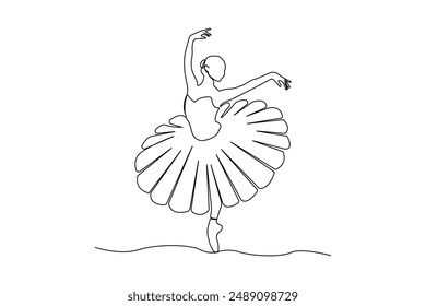 Professional ballet dancer continuous line drawing. Ballerina concept line art vector isolated on white background.	