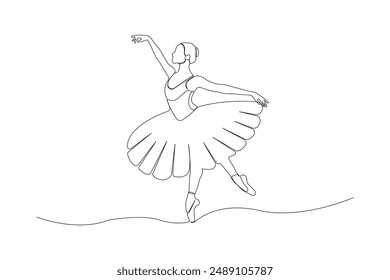 Professional ballet dancer continuous line drawing. Ballerina concept line art vector