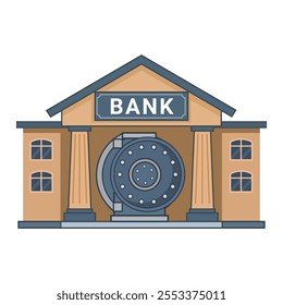 Um ícone profissional de banco com um escudo, nota de dólar e cofre, representando segurança e gerenciamento de dinheiro.