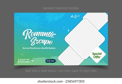 professional banner abstract background vacation agency promotion with image replacement easy to edit perfect for travel marketing