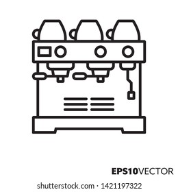 Professional bar espresso coffee machine line icon. Outline symbol of barista equipment and hott drinks preparation. bar and café equipment flat vector illustration.