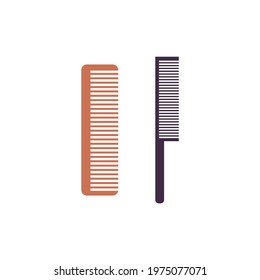 Professional barber or hairdresser tools the hair combs with and without handle, flat vector illustration isolated on white background. Hair comb or brush simple icons.