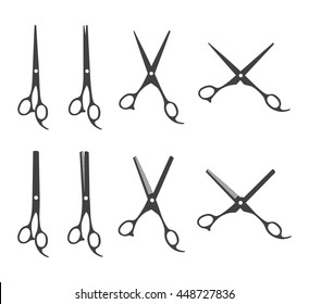 Professional Barber Scissors Vintage Set Vector Isolated On A White Background.