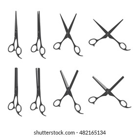 Professional Barber Scissors Vintage Set Vector Isolated on a White Background.