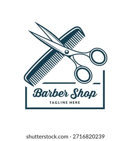 Professional Barber Shop Comb and Scissors Logo