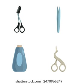 Professional barber tools vector set for detailed hair grooming and styling in a salon or barbershop, including scissors, comb, tweezers, and other essential accessories for men's hair care