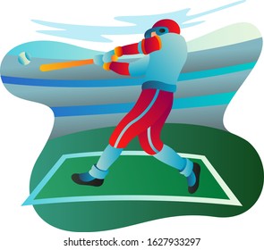 Professional baseball athlete is competing in a stadium. Flat style illustration for landing page, website, ui ux and mobile app