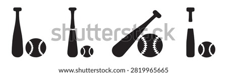 Professional baseball bat and ball graphic icons isolated on white background for sports branding and design.