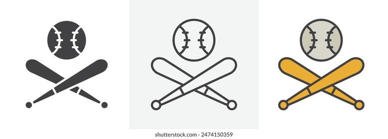 Professional Baseball Icons Set. Sportive Equipment Vector Symbol.