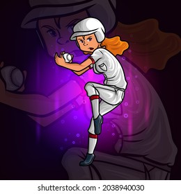 The professional baseball pitcher esport mascot design of illustration