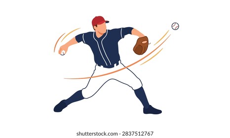 Professional Baseball Pitcher Throwing a Fastball Action Vector Illustration on White Background