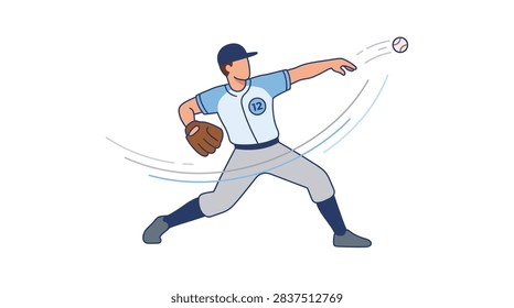 Professional Baseball Pitcher Throwing a Fastball in Flat Vector Illustration Style on White