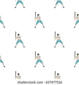 Professional baseball player pattern seamless background in flat style repeat vector illustration