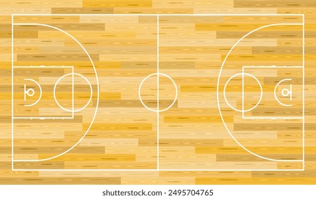 Professional basketball court indoor. Realistic Basketball Court view on top. Basketball court floor with line on wood texture background. Vector illustration EPS 10