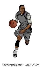 Professional Basketball Player Running With Ball - Hand Drawn