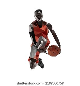 professional basketball player in sportswear with moving ball action low poly
